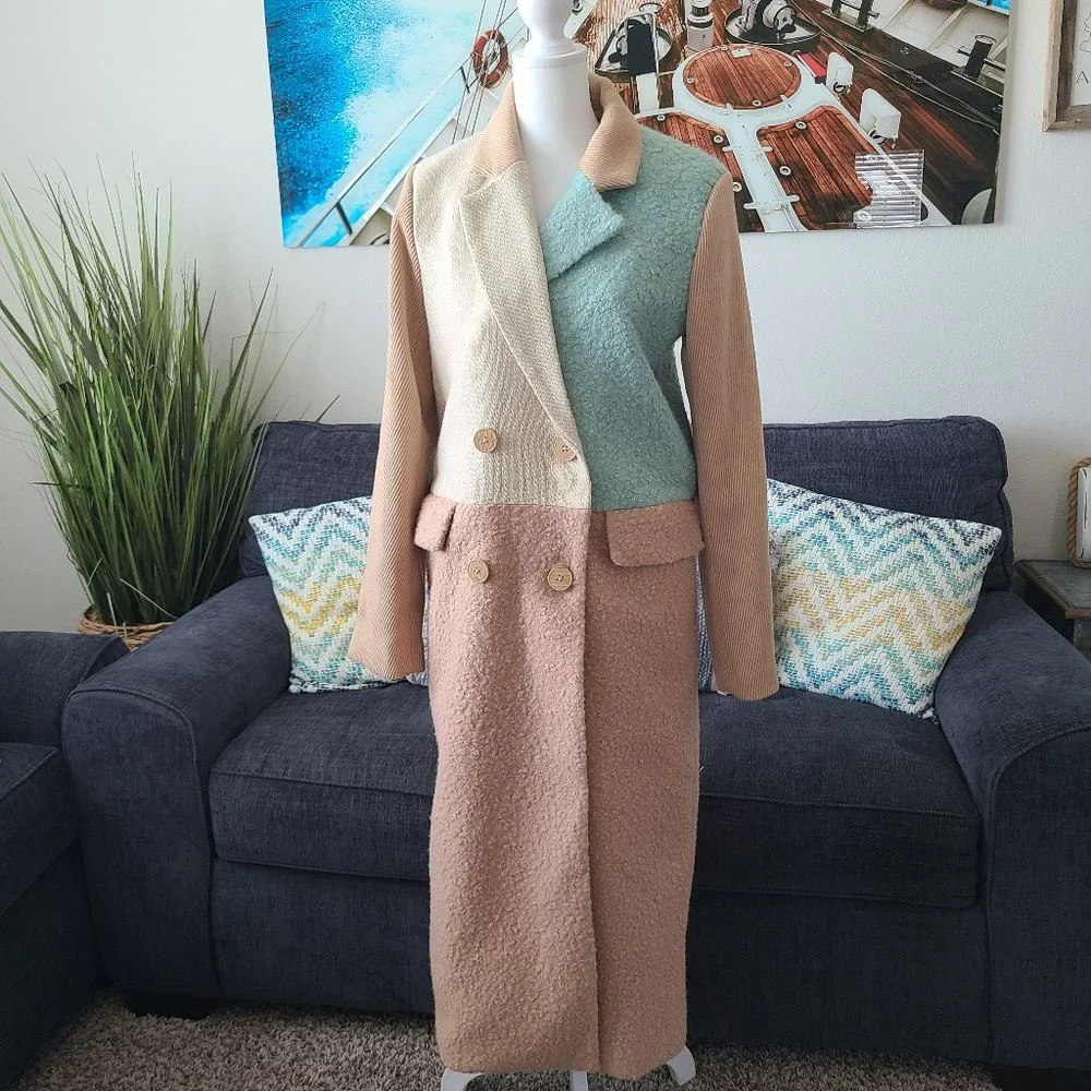 English Factory Turquoise and Tan Full Length Coat - Picture 1 of 16